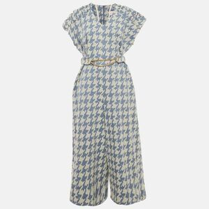Poca & Poca Blue Houndstooth Belted Wide Leg Jumpsuit M